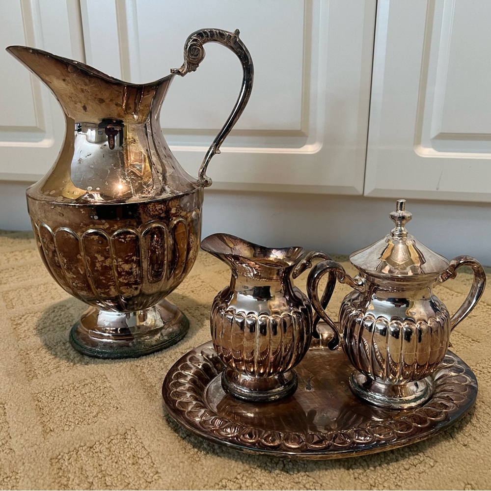 Silver Plated Vintage Style Pitcher and Sugar-Creamer Set
